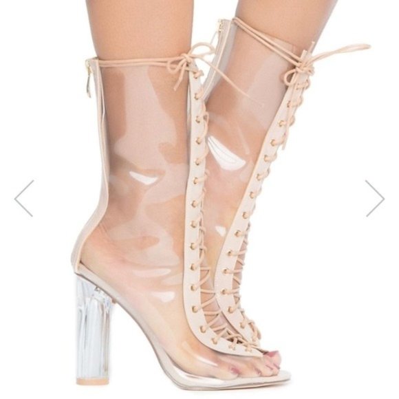 Tan and clear Lace-Up Boots - Picture 2 of 8